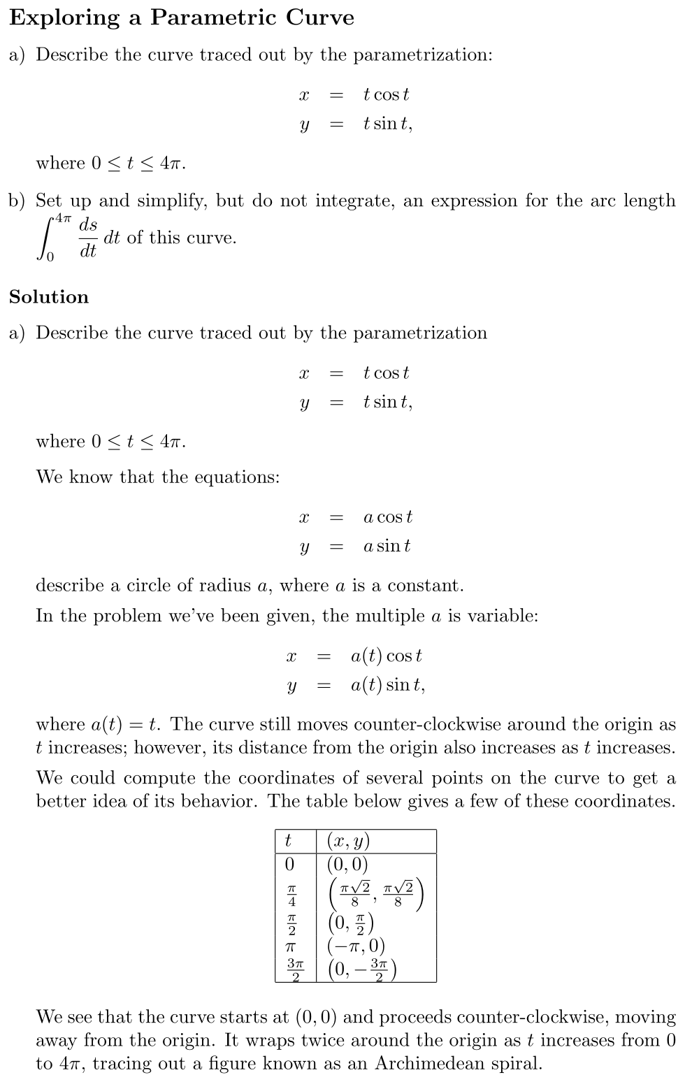 Answer Exploring a Parametric Curve