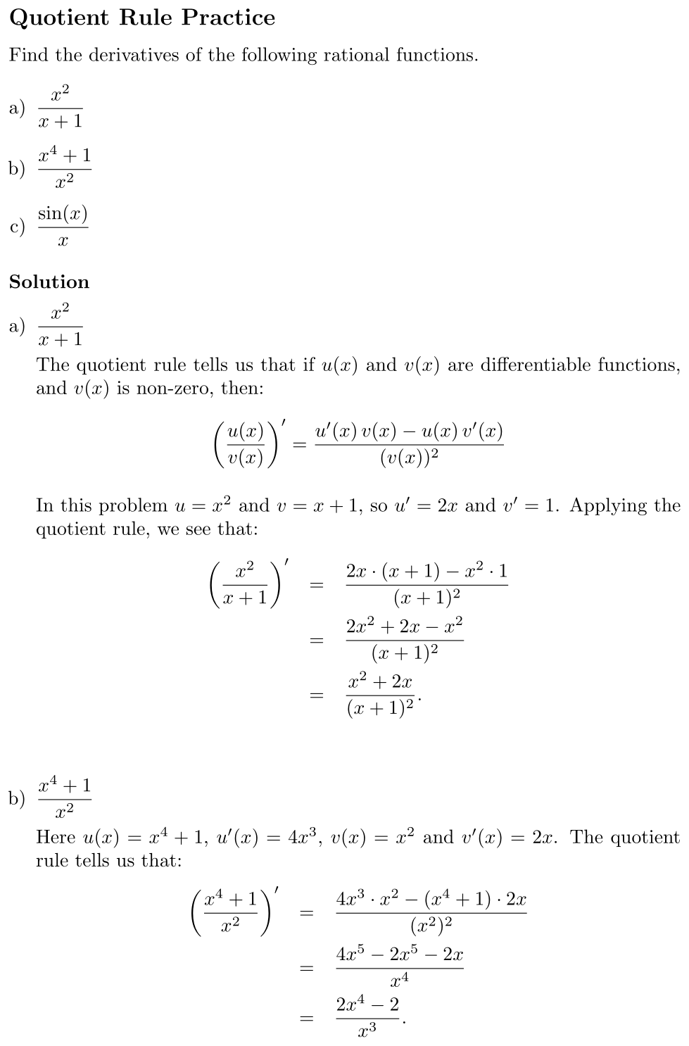 Answer Quotient Rule Practice