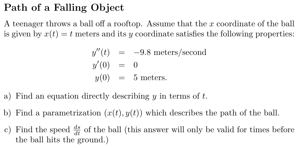 Problem Path of a Falling Object