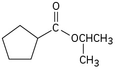 The structure of an ester shows a cyclopentane ring attached to a carbonyl group which in turn is attached to an oxygen atom bound to an isopropyl group.