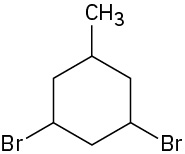 In a cyclohexane ring, C1 and C3 are each bonded to a bromine atom. C5 is bonded to a methyl group.