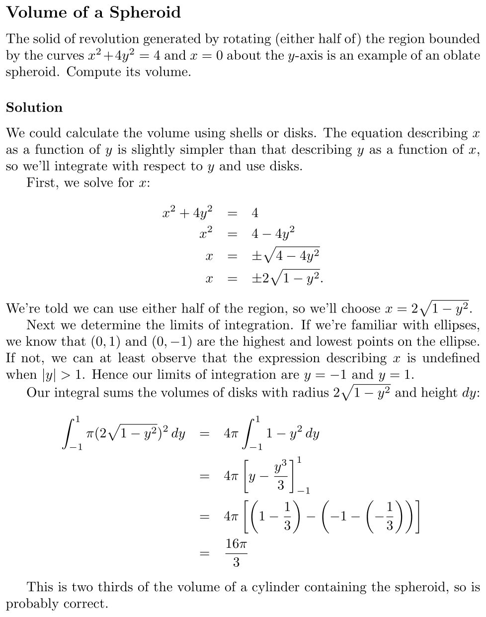Answer Volume of a Spheroid