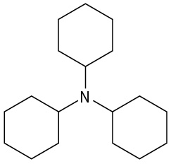 A central nitrogen bonded to three cyclohexane rings.
