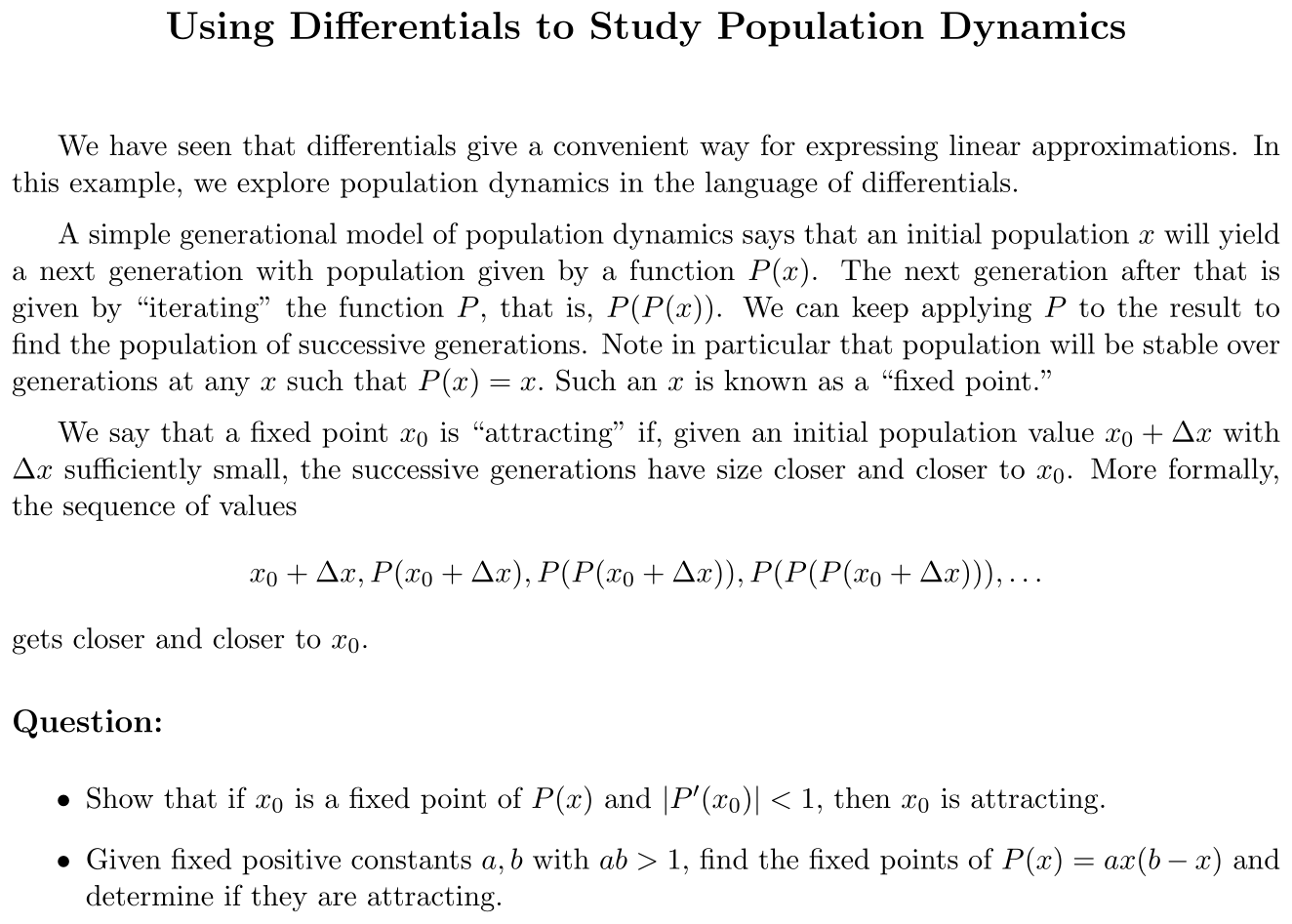 Problem Using Differentials to Study Population Dynamics