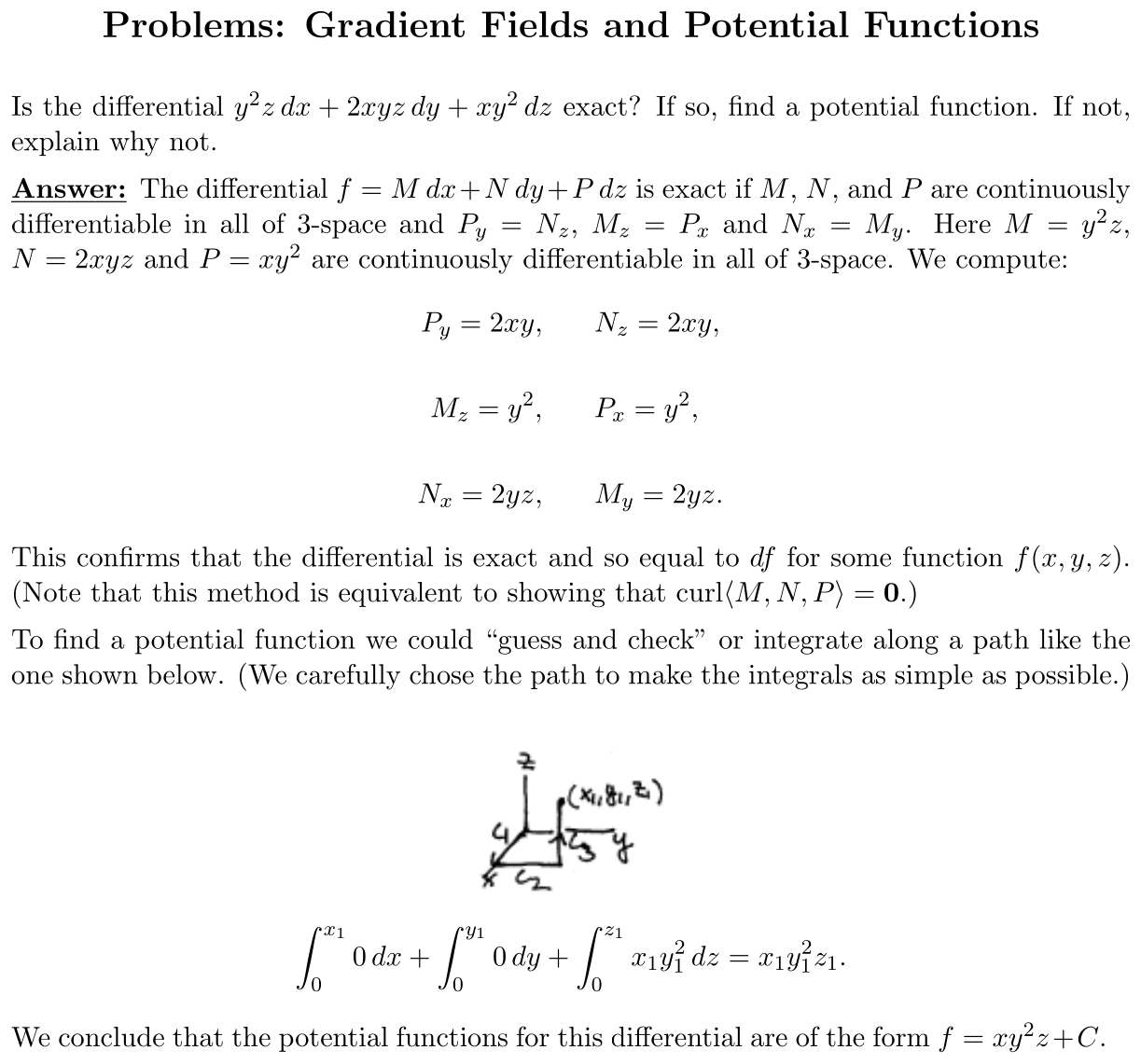 Answer Gradient Fields and Potential Functions