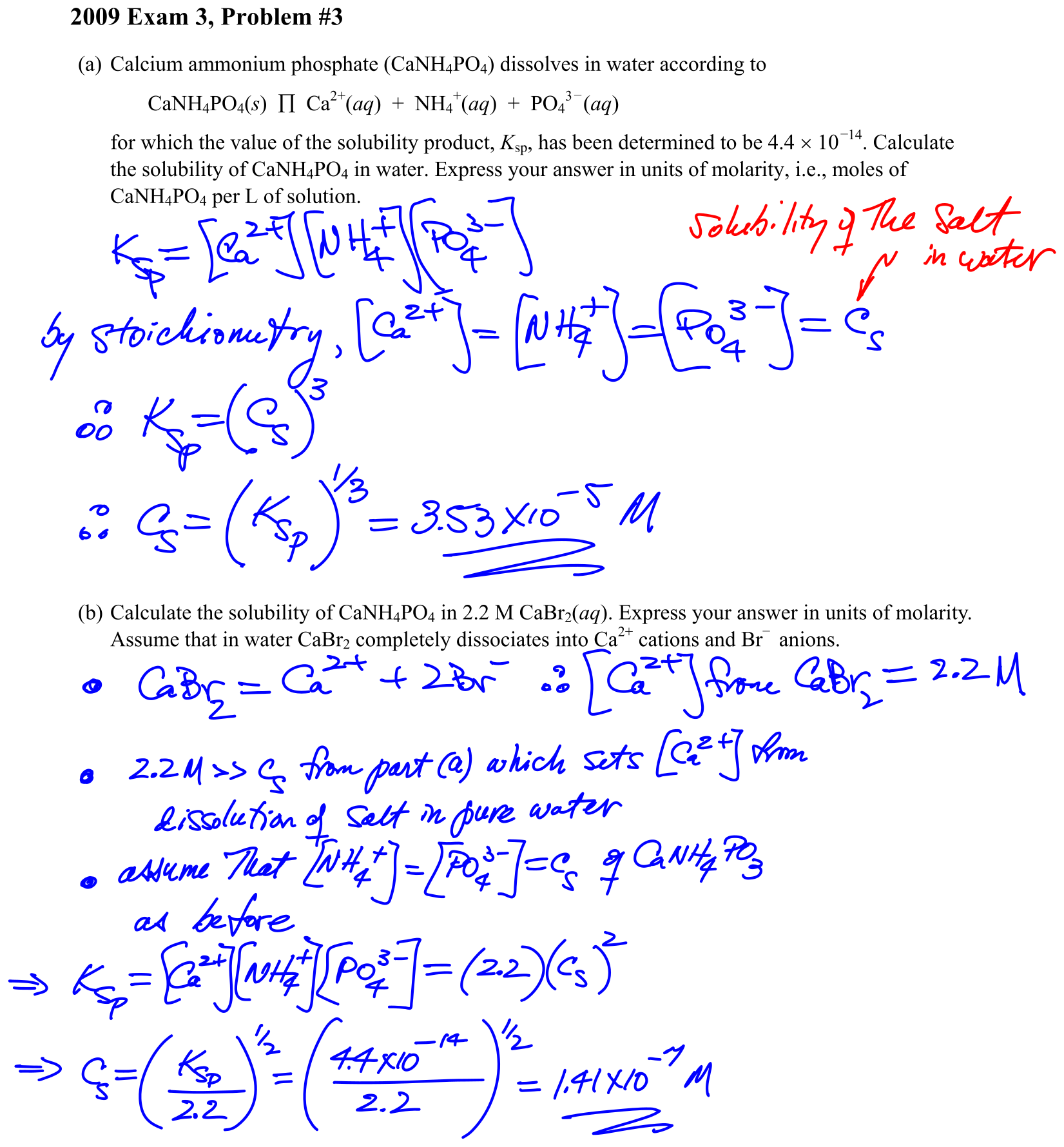 Answer 2009 Exam 3, Problem #3