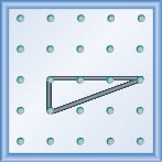The figure shows a grid of evenly spaced pegs. There are 5 columns and 5 rows of pegs. A rubber band is stretched between the peg in column 2, row 3, the peg in column 2, row 4 and the peg in column 5, row 3, forming a right triangle. The 2, 3 peg forms the vertex of the 90 degree angle and the line from the 2, 4 peg to the 5, 3 peg forms the hypotenuse of the triangle.