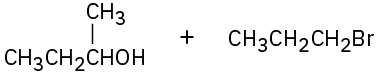 Structures of 2-butanol and 1-bromopropane separated by a plus sign.