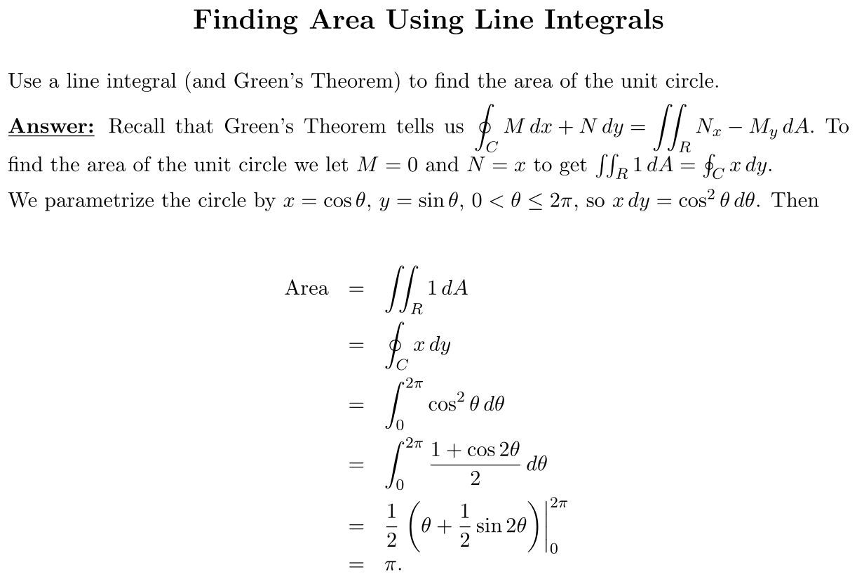 Answer Finding Area Using Line Integrals