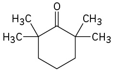 The structure of 2,2,6,6 tetramethyl hexanone where two methyl groups are bonded at C 2 and two methyl groups are bonded to C 6 of the cyclohexanone ring.
