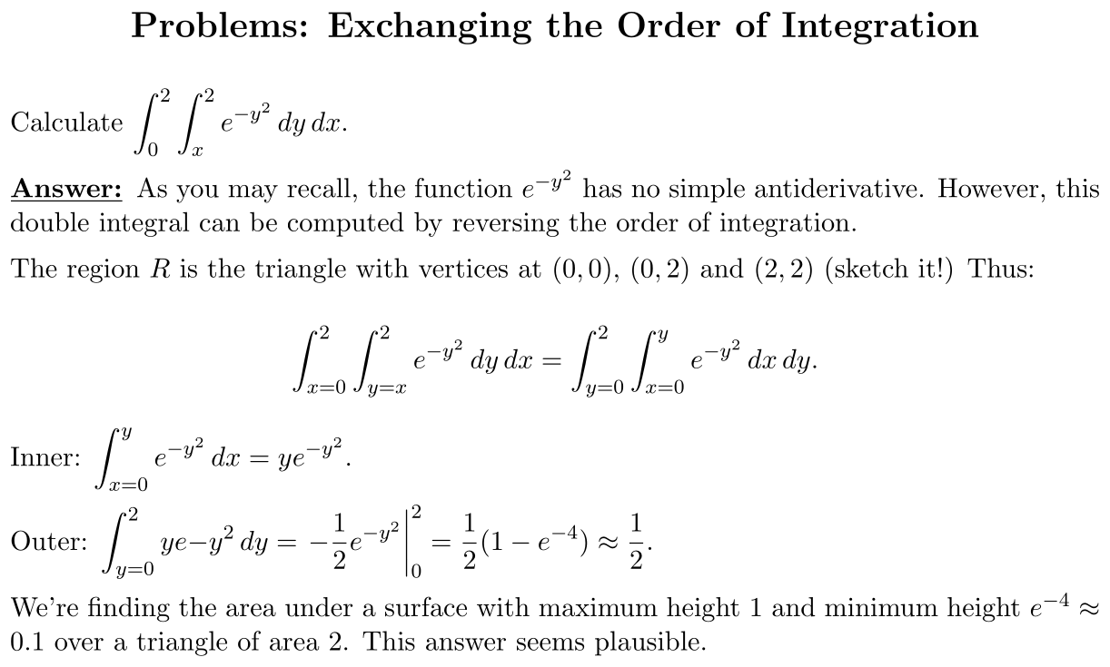 Answer Exchanging the Order of Integration