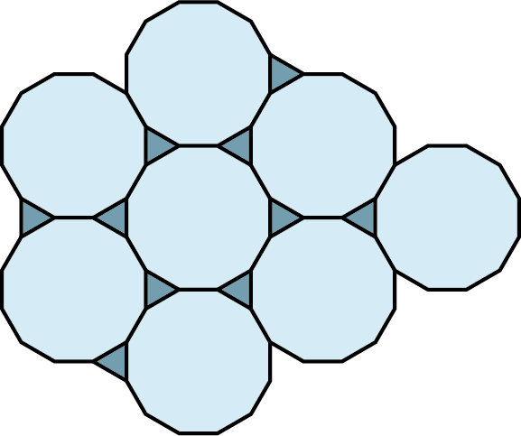 A tessellation pattern is made up of eight dodecagons and ten equilateral triangles.