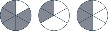 A circle is divided into eight sections, three of which are shaded.