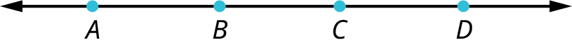 A line with four points, A, B, C, and D marked on it.