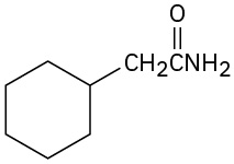 The structure shows a cyclohexane ring with a side chain C H 2 C O N H 2 attached to the first carbon.